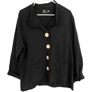 Feminine Jacket Womens XL Black‎ Button Front Textured Collar Pockets Casual Top